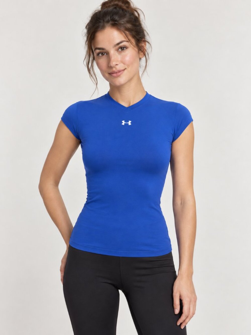 Under Armour Blue Fitted V-Neck Performance Tee XS fit more like XXS